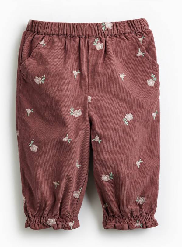 Dark Pink Floral Embroidered Corduroy Trousers 9-12 months